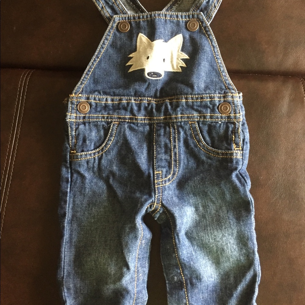 Jean Pant Overalls With Fox on Front Size 0-3